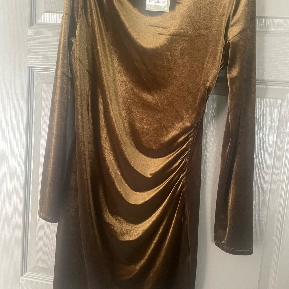 H&M Luxurious Brown Velvet Long Sleeve Dress